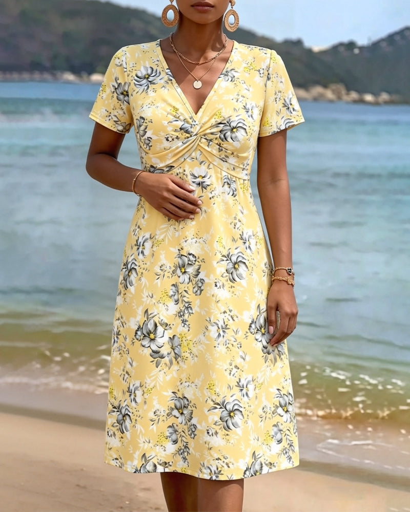 Kjole Blomstret V-Hals Twist Knute