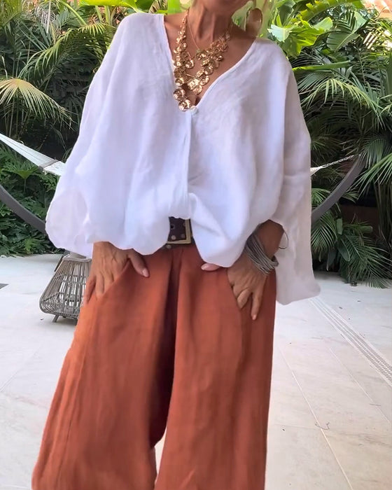Bluse V-Hals Asymmetrisk Solid Avslappet
