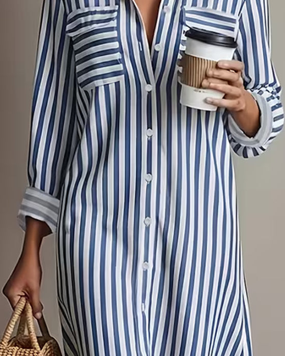 Kjole Jakkeslag Vertikal Stripe Skjorte
