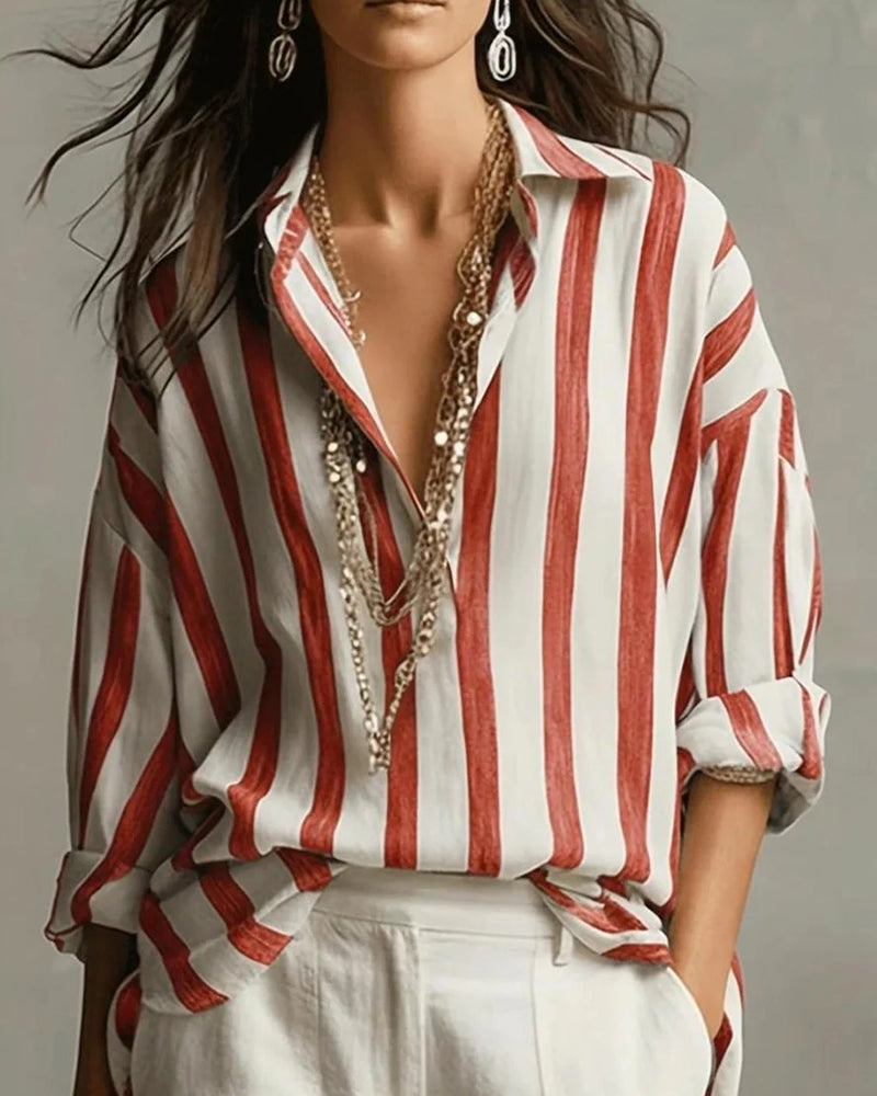 Bluse Langermet Stripe Krage