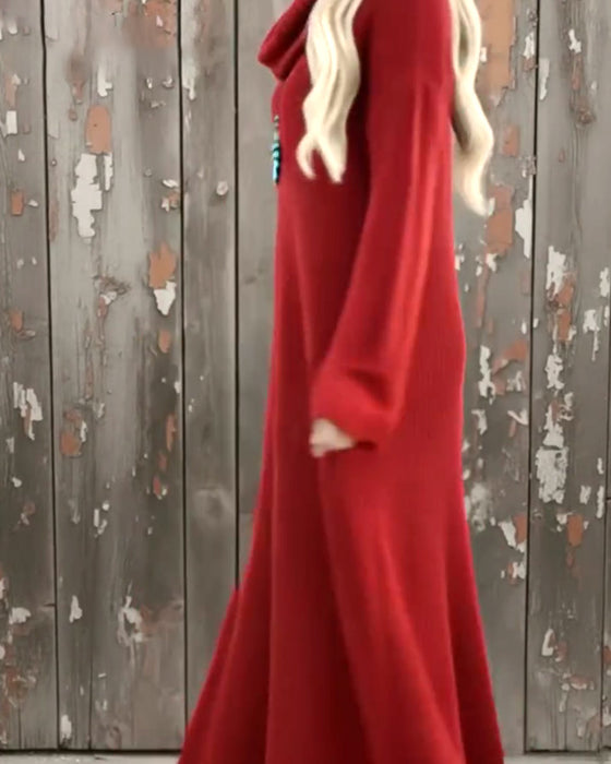 Enfarget Kjole Med Høy Hals Og Stilig Design