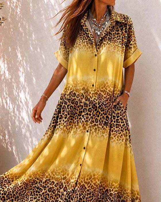 Kjole Krage Leopard Trykk Gradient Skjorte