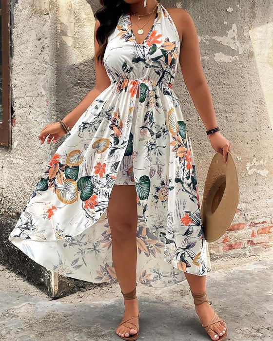 Set V-Hals Halter Ermeløs Kjole + Shorts