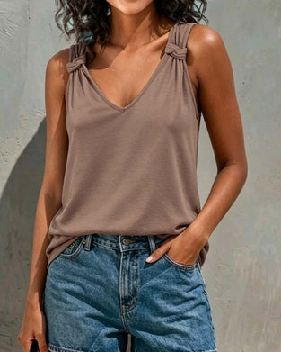 Tank Top Solid Färg Twist V-Hals