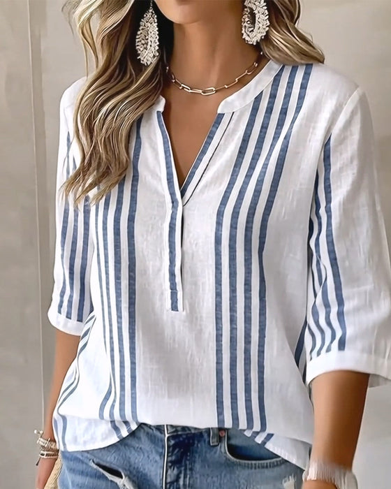 Bluse Vertikal Stripe Stående Krage