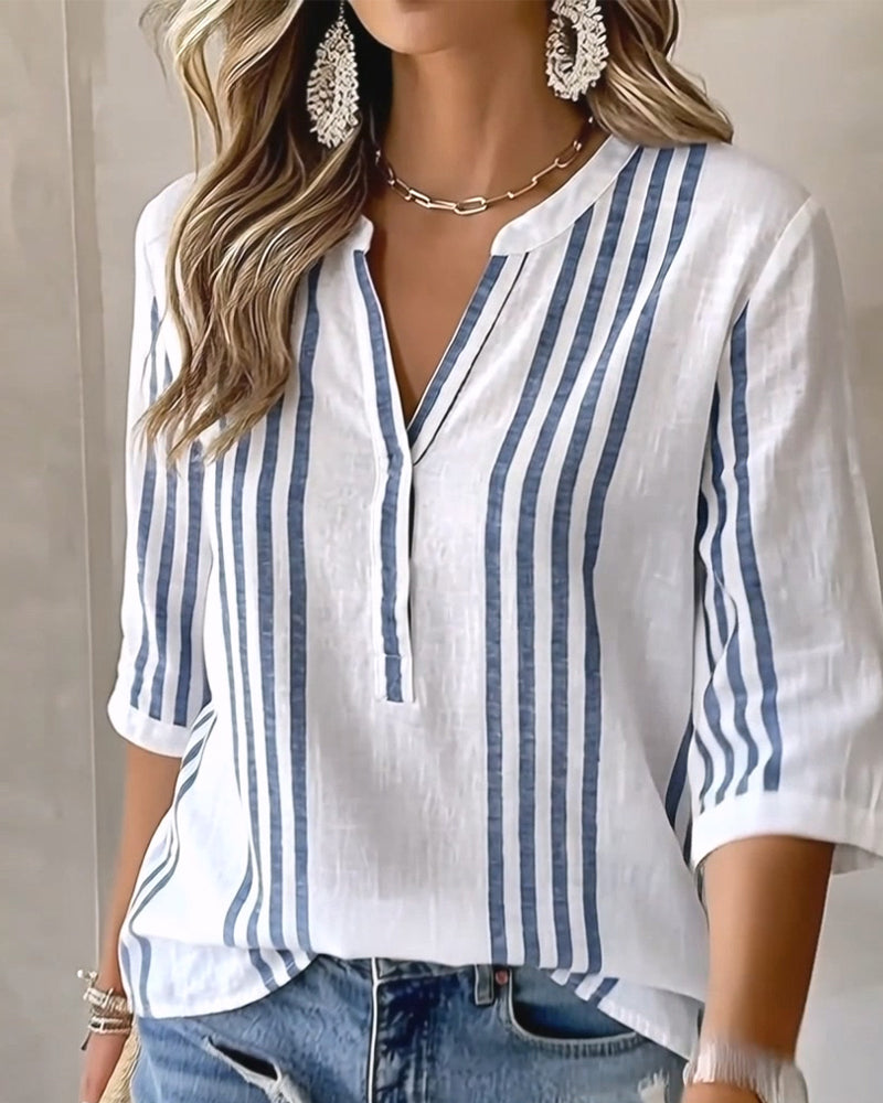 Bluse Vertikal Stripe Stående Krage
