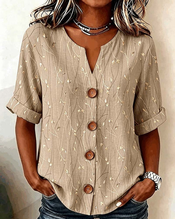 Bluse Mini V-Hals Knapp Casual