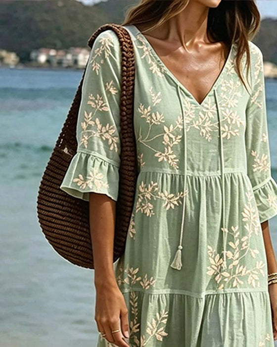 Kjole Ruffle V-Hals Knyte Resort