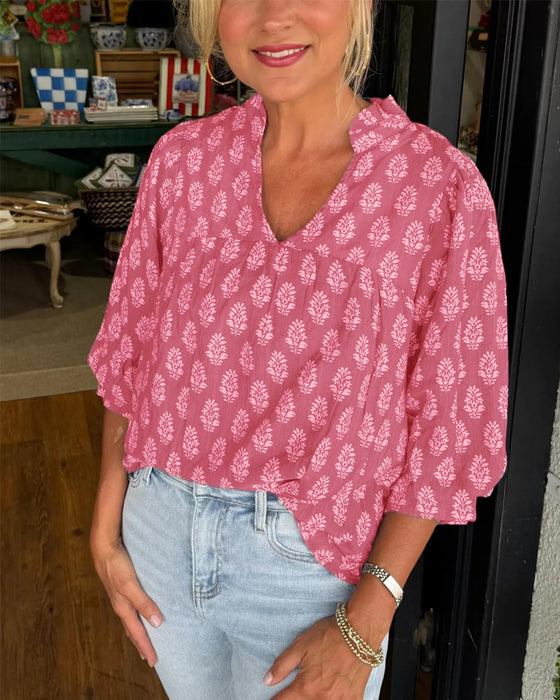 Bluse Trekvart Erme Trykt Avslappet