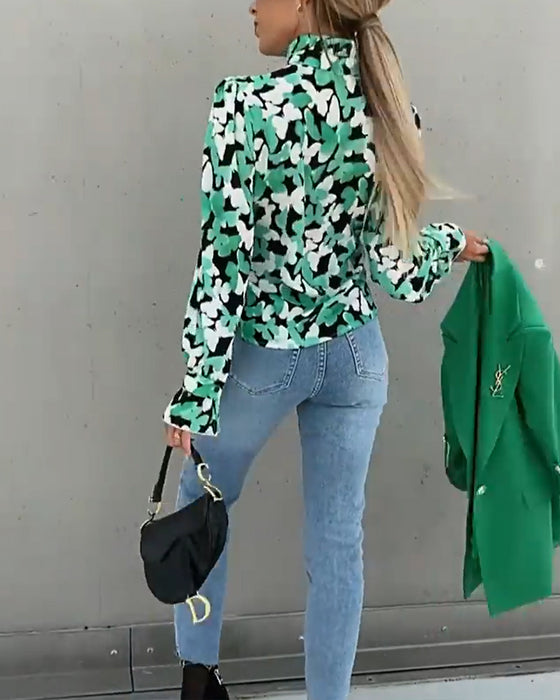 Langermet skjorte med stativ med sommerfugltrykk