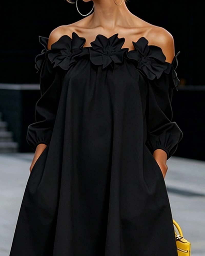Kjole Off-Shoulder Blomstret Aksent