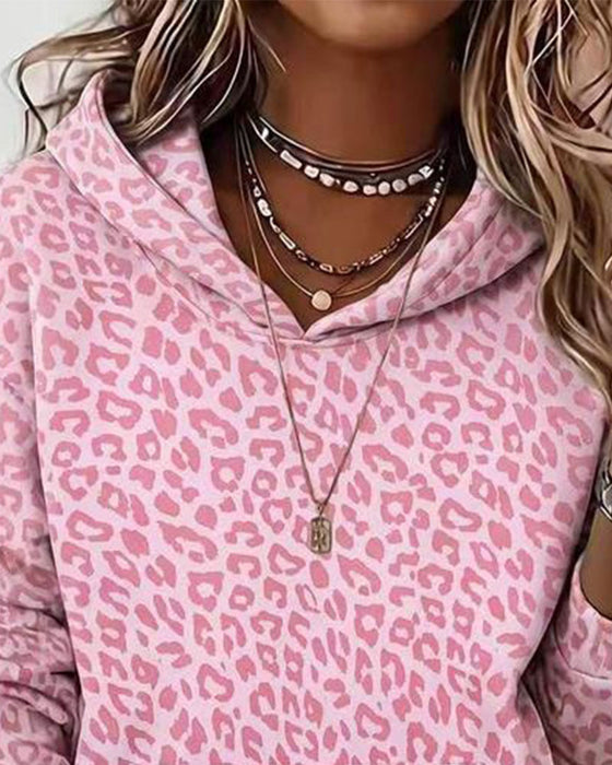 Hoodie Hetting Leopard Lomme Løs