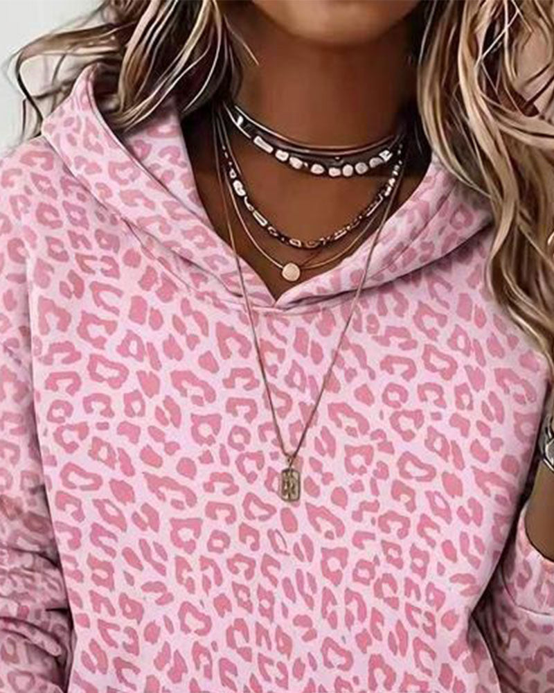 Hoodie Hetting Leopard Lomme Løs