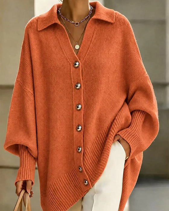 Cardigan med slag, V-hals og knapper