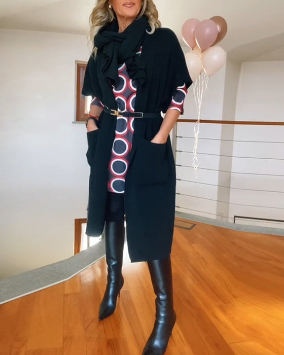 Uformell ensfarget cardigan med halve ermer