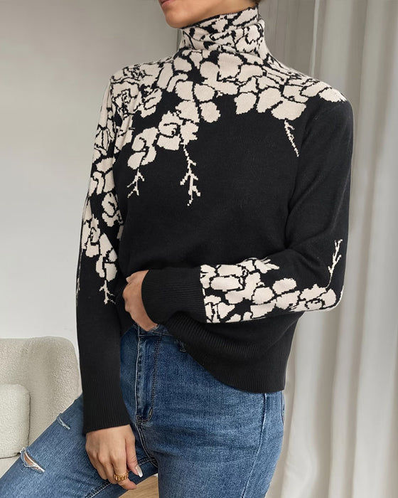 Pullover Høy Hals Blomstret Jacquard