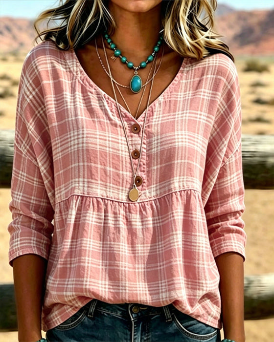 Bluse Vintage Rute V-Hals