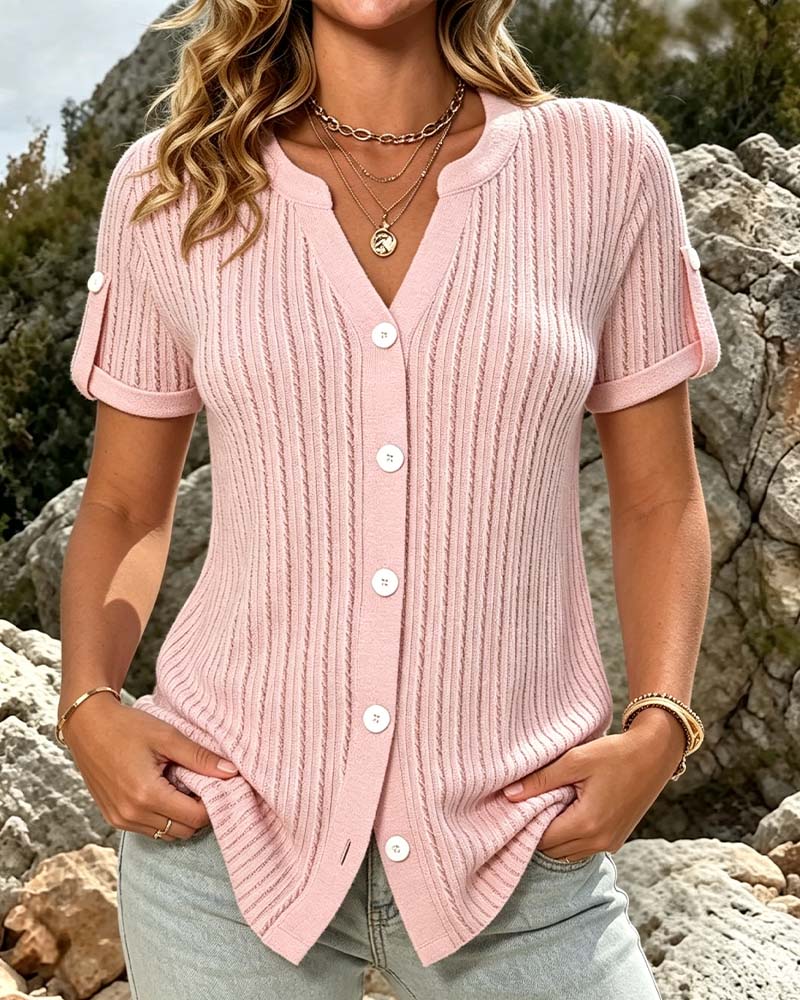 Bluse Mini V-Hals Knapp Solid