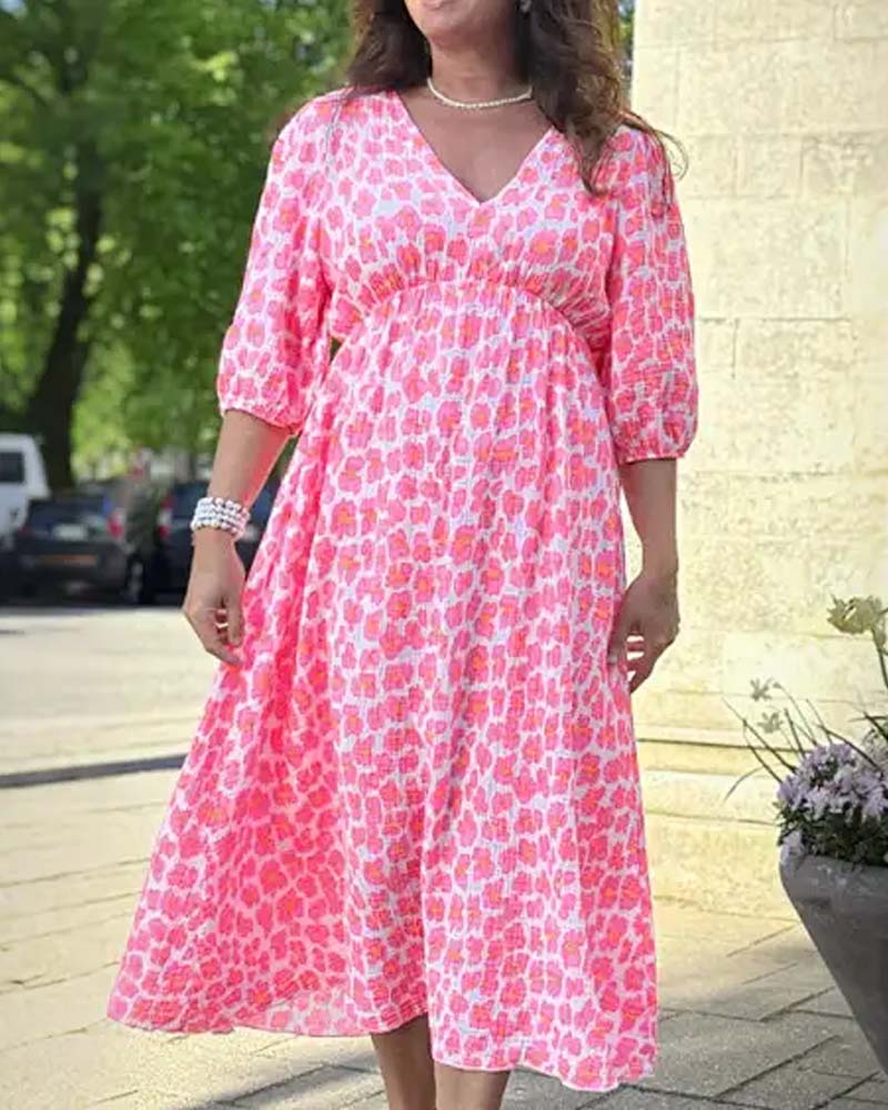 Kjole Dame V-hals Trykk