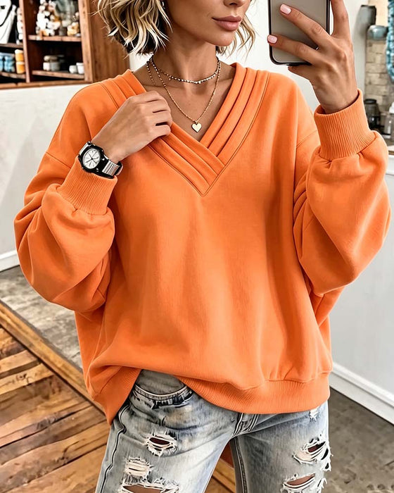 Sweatshirt Dobbel Lag V-Hals Drop Skulder Løs