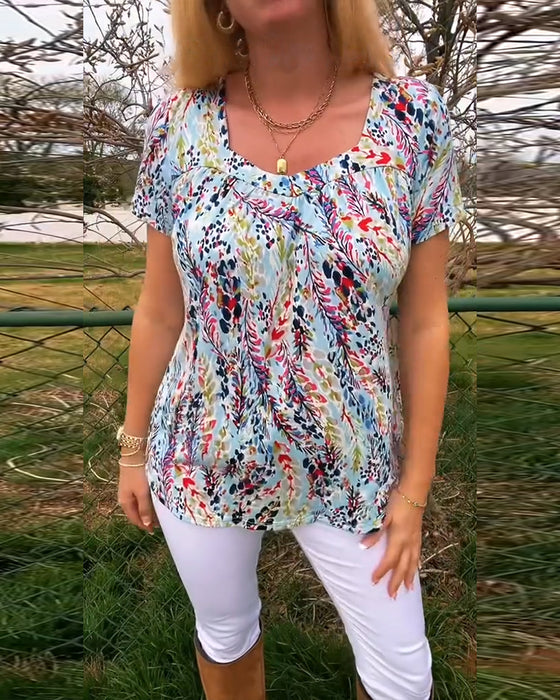 T-Skjorte U-Hals Kortermet Mønstret