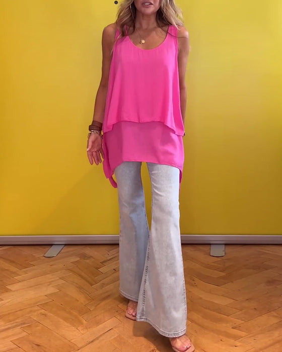 Ermeløs tolags ensfarget topp