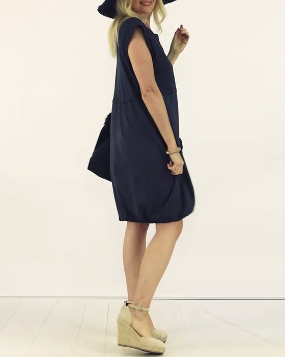 Kjole Rund Hals Ermeløs Trykt