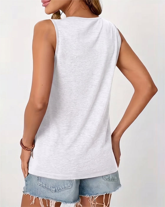 Tanktop Ensfarget U-Hals Plissert