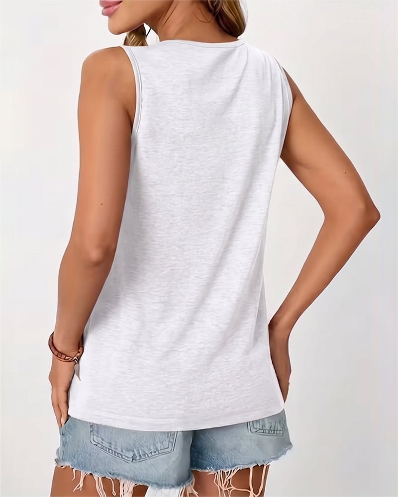Tanktop Ensfarget U-Hals Plissert