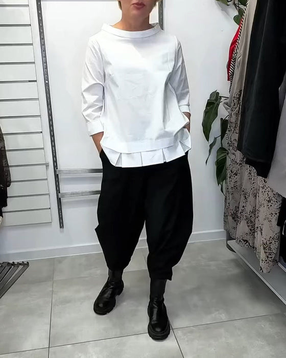 100% Bomull Bluse Vid Krage Ensfarget Casual