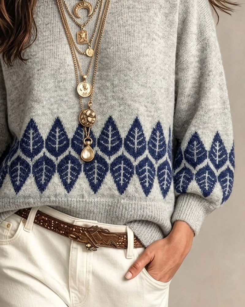 Pullover Rund Hals Lanterne Erme Blad