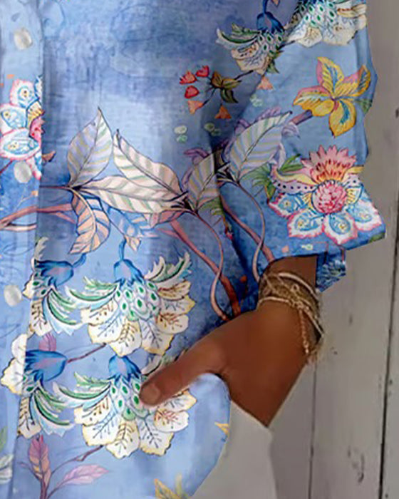 Skjorte Mote Trykt Nedbrettet Krave