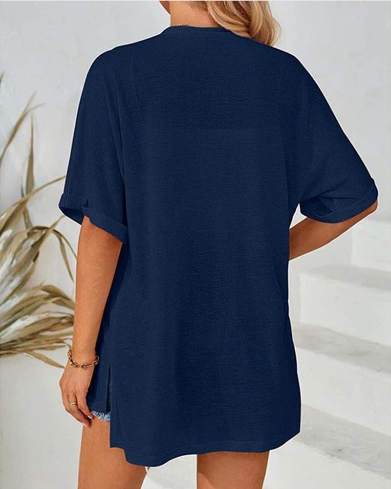 Jakke Kortsermet Avslappnet Ensfarget