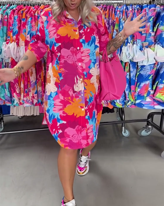 Fargerik midikjole i jakkeslag med blomstertrykk