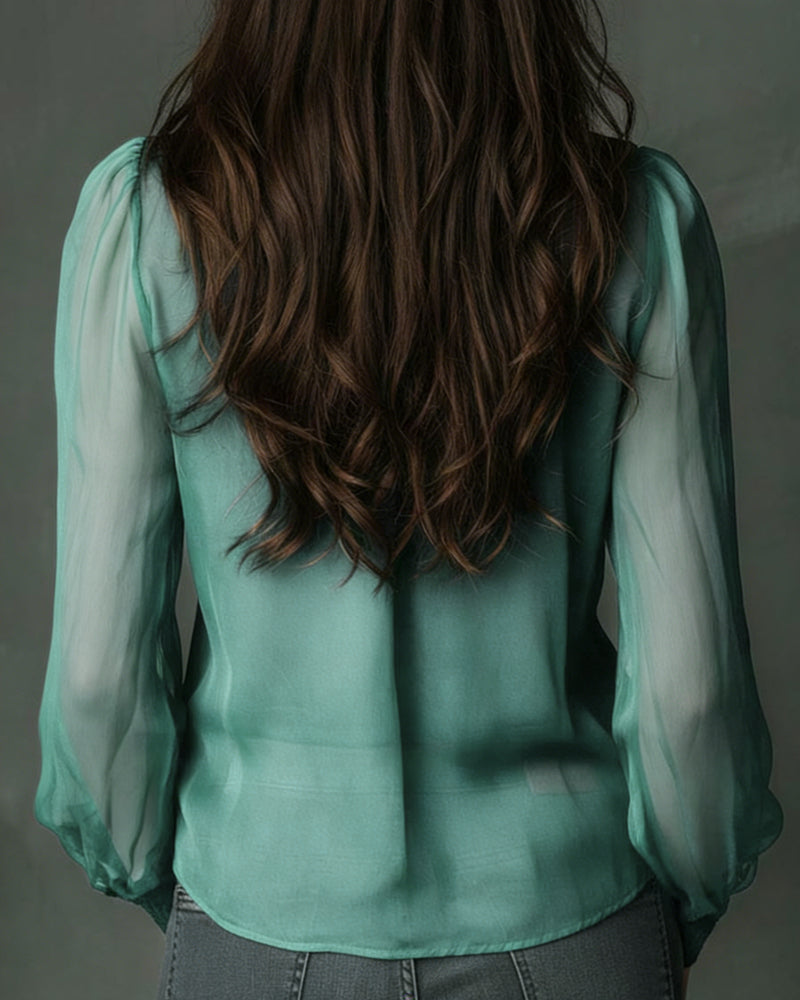 Bluse Halv-glidelås Mesh Lang-ermet