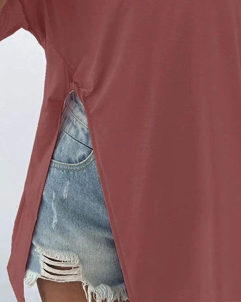 T-Shirt Rund Hals Delt Kort Erme