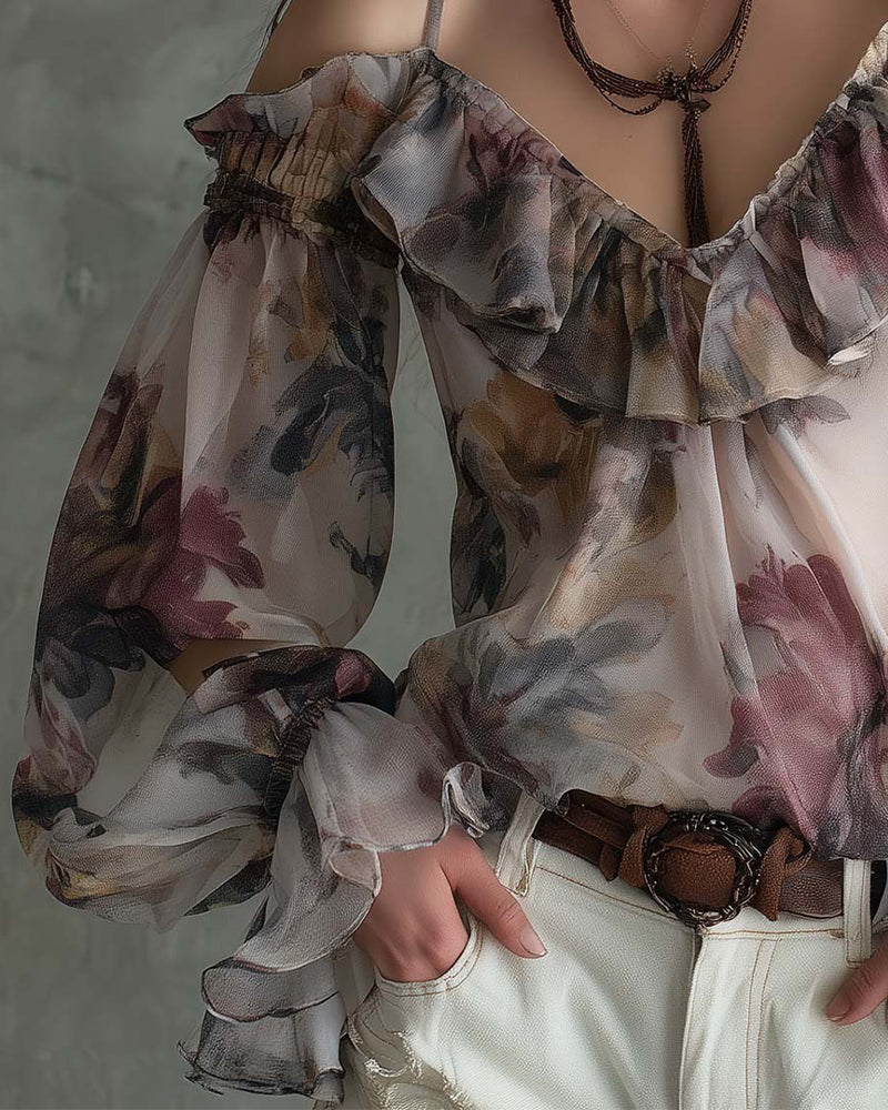 Bluse Puffermet Avskåret Skulder