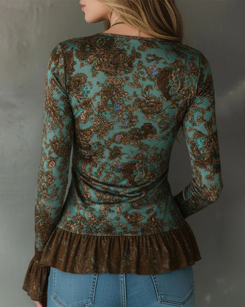 Bluse Samlet Rysj V-Hals Langermet