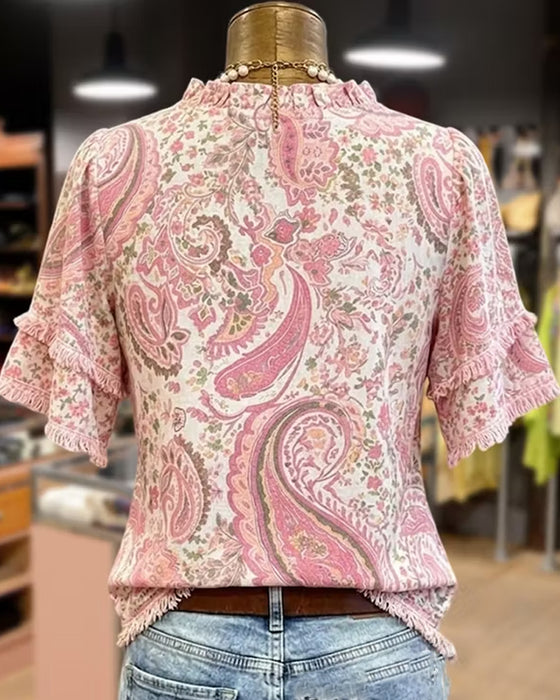 Bluse Casual Rynket V-Hals
