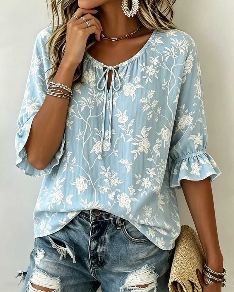 Bluse Knyting Ruffle Trykk