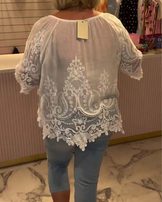 Bluse Snøring Gjennomsiktig Blonde Lappeteppe