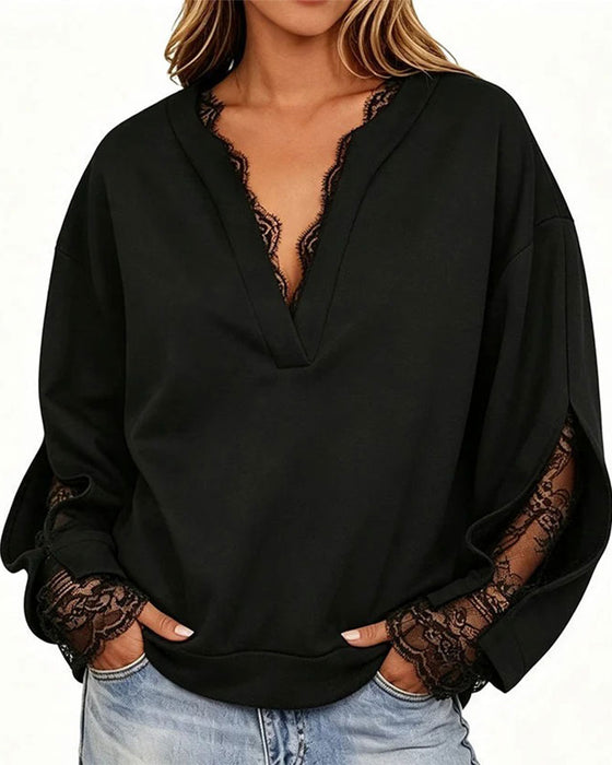 Sweatshirt V-Hals Splitt Blonde Patchwork