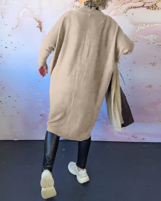 Uformell ensfarget langermet genser med høy krage