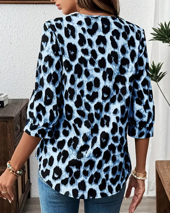 Bluse Halvlange Ermer Leopardprint Løs