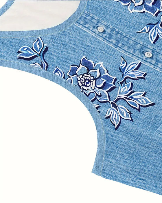 Kjole Ermeløs Imitasjon Denim