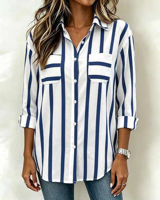 Bluse Krage Stripet Knappefront