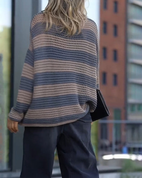 Pullover Stripe Utskjæring Strikket