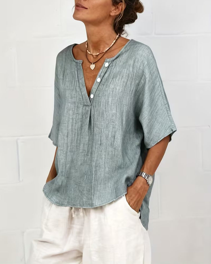 Topp Løs Passform Ensfarget Kortermet