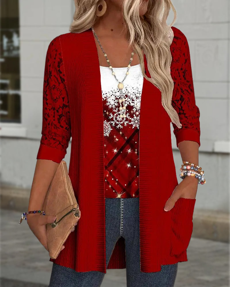 Strikket Topp Med Trykk I Falsk Todelt Design