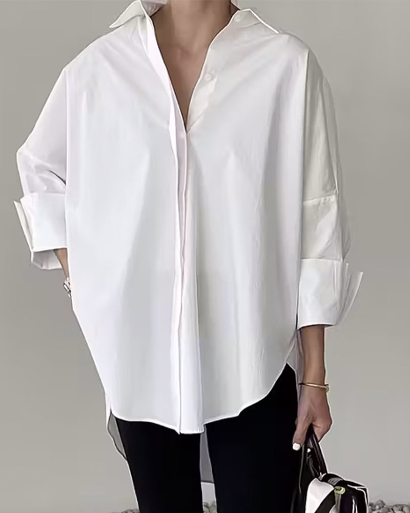 Skjorte Stilfull Ensfarget Langermet